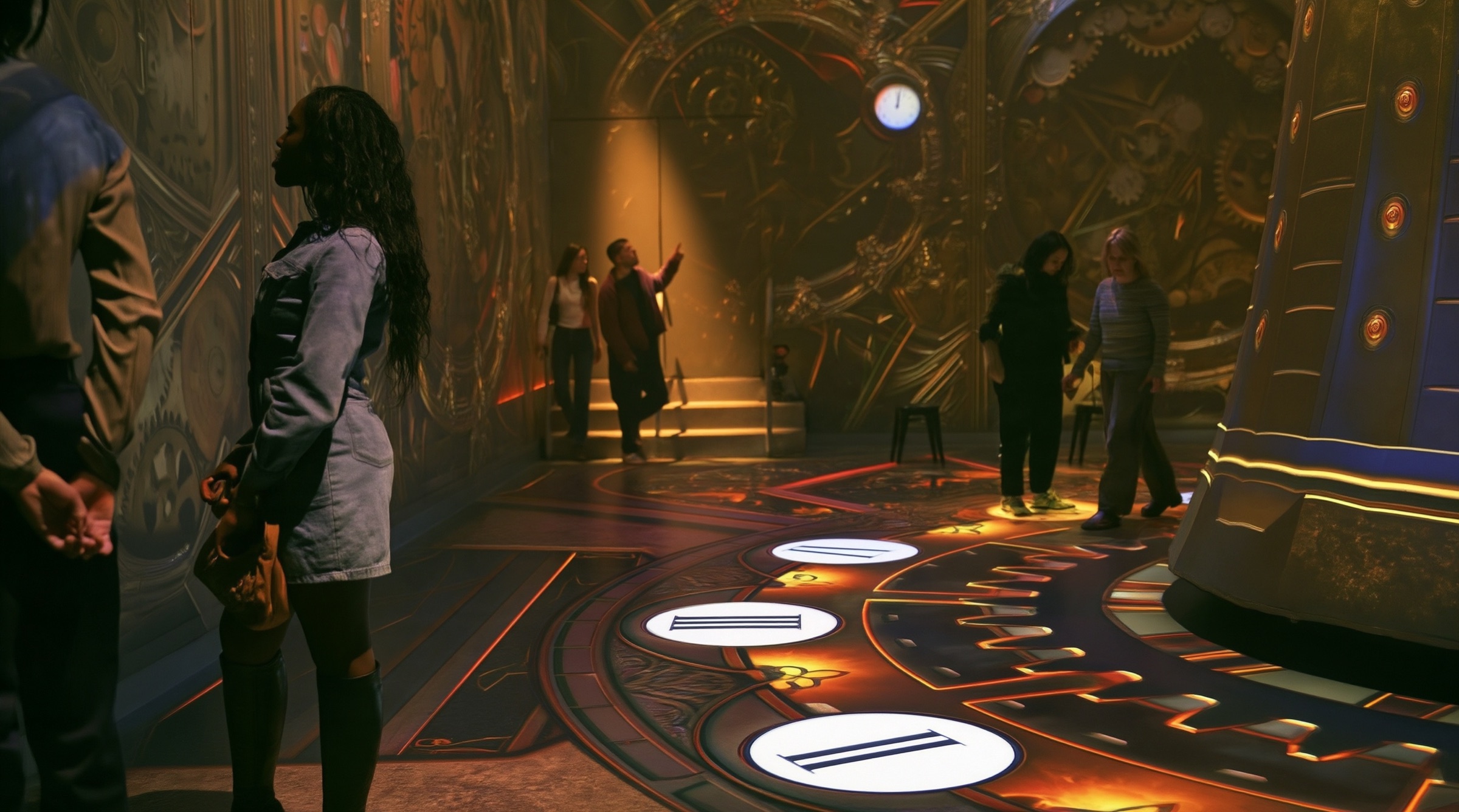 Visitors inside the clockwork room at Remastered